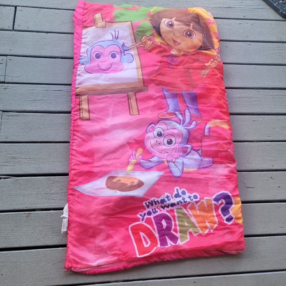 Y2K Dora the explorer sleeping bag 2000s 30x54 Nickelodeon What Do You Want Draw